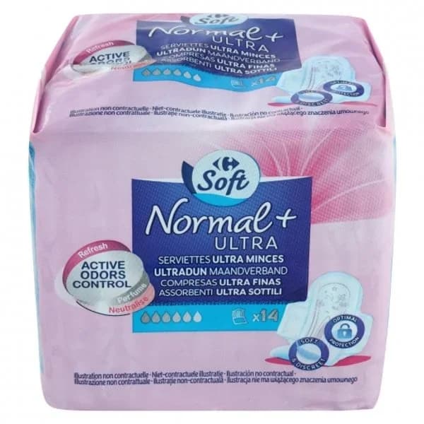 Compresas normal con alas ultrafina Carrefour Soft 14 ud. - 14.23 ud - Imagen del producto en Findit