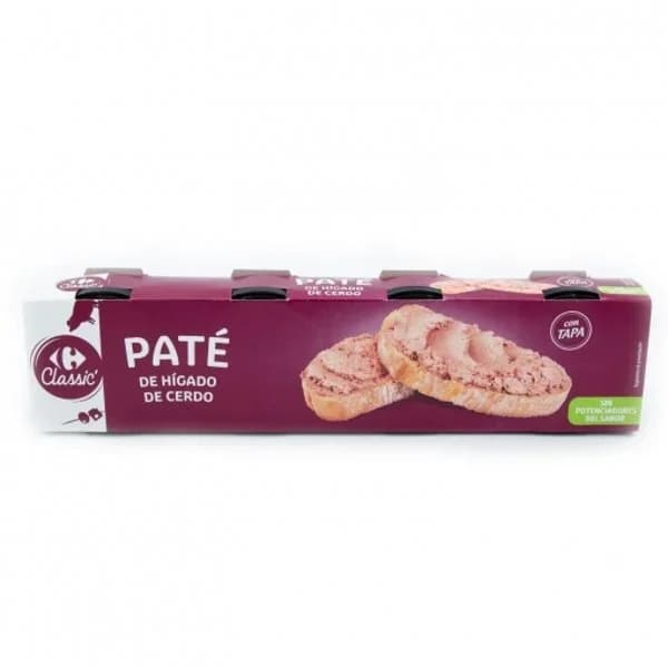Paté de hígado de cerdo Classic Carrefour pack de 4 unidades de 78 g. - 0.23 kg - Imagen del producto en Findit
