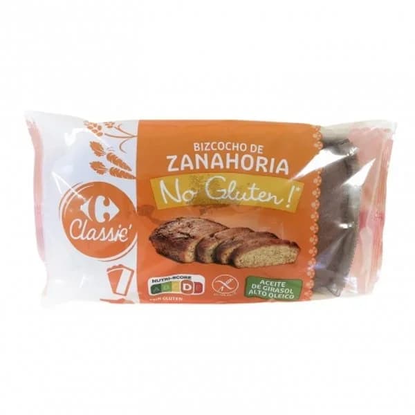 Bizcocho de zanahoria Carrefour Classic sin gluten 300 g. - 0.3 kg - Imagen del producto en Findit