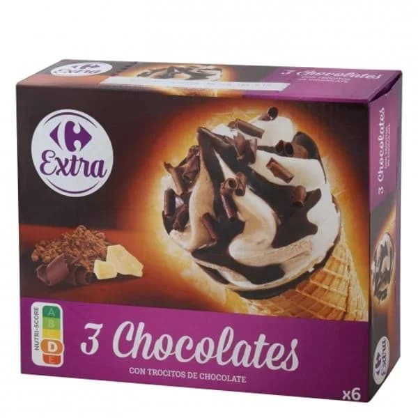 Conos con helado de tres chocolates Carrefour 6 ud. - 6.06 ud - Imagen del producto en Findit