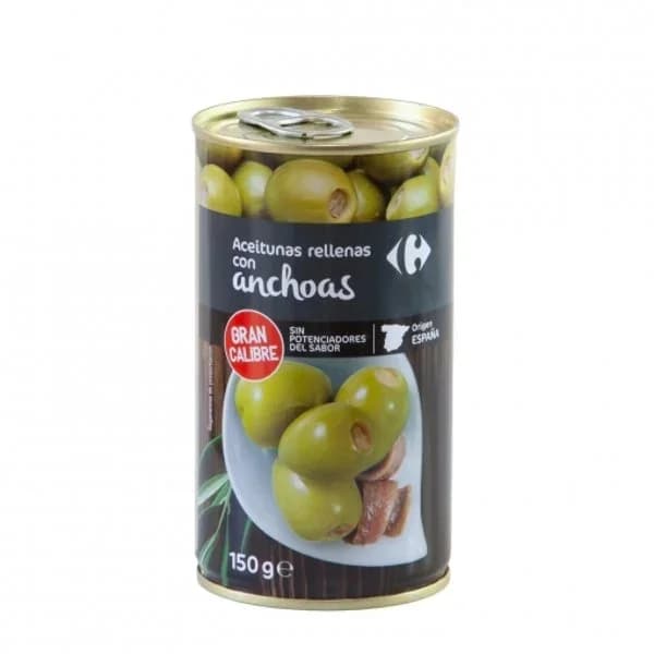 Aceitunas verdes rellenas de anchoa Carrefour 150 g. - 0.15 kg - Imagen del producto en Findit