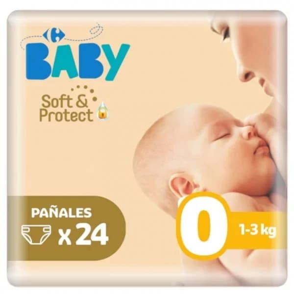 Pañales Carrefour Baby soft&protect Talla 0 (1-3 kg) 24 ud. - 24.13 ud - Imagen del producto en Findit