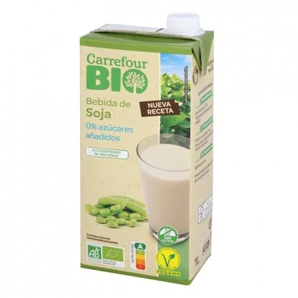 Bebida de soja sin azúcar añadido ecológica Carrefour Bio sin gluten Brik 1 l. - 1 l - Imagen del producto en Findit