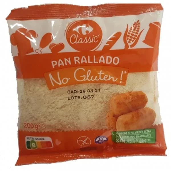 Pan rallado Carrefour Classic sin gluten y sin lactosa 200 g. - 0.2 kg - Imagen del producto en Findit