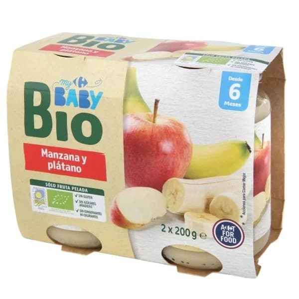 Tarrito de manzana y plátano Ecológico Carrefour Baby Bio desde 6 meses pack de 2 unidades de 200 g. - 0.4 kg - Imagen del producto en Findit