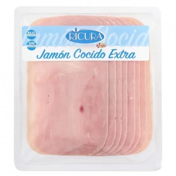 Jamón cocido extra loncheado Ricura El Pozo sin gluten 300 g - 0.3 kg - Imagen del producto en Findit