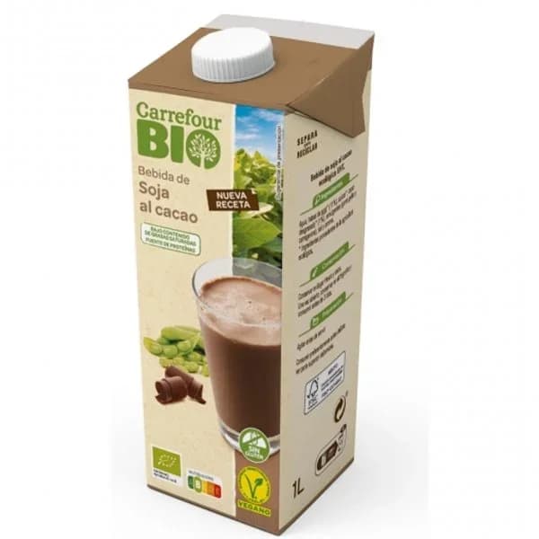 Bebida de soja sabor chocolate con calcio ecológica Carrefour Bio sin gluten brik 1 l. - 1 l - Imagen del producto en Findit
