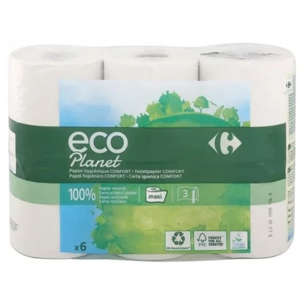 Papel higiénico maxi 3 capas ecológico Carrefour Eco Planet 6 ud. - 5.99 ud - Imagen del producto en Findit