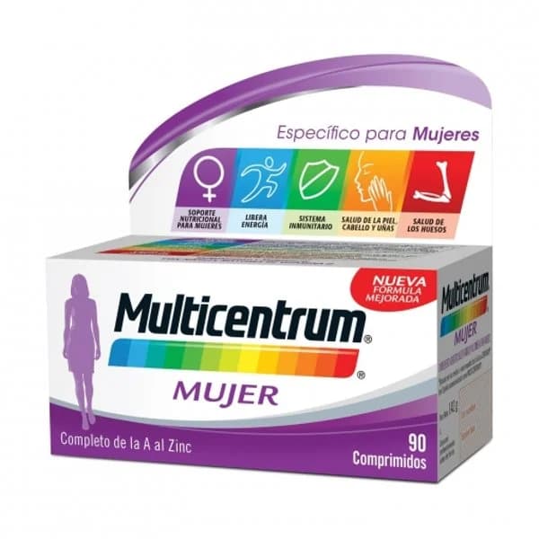 Multivitamínico y multimineral en comprimidos Mujer Multicentrum sin gluten 90 ud. - 0.15 kg - Imagen del producto en Findit