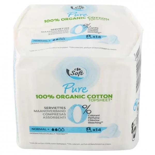Compresas ultra finas con alas normal plus Pure Carrefour Soft 14 ud. - 14.18 ud - Imagen del producto en Findit