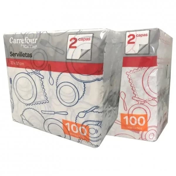 Servilletas de 2 Capas Desechables de Papel 100 uds 33x32 cm  CARREFOUR HOME Decorado - 102.5 ud - Imagen del producto en Findit