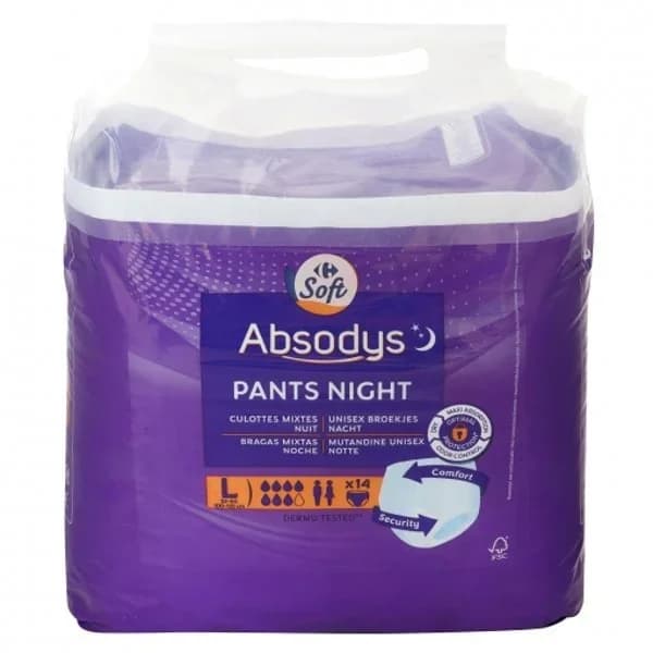 Pants para incontinencia large noche Absodys Carrefour 14 ud. - 14.01 ud - Imagen del producto en Findit