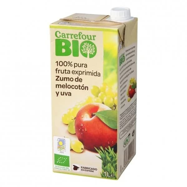 Zumo de melocotón y uva ecológico Carrefour Bio brik 1 l. - 1 l - Imagen del producto en Findit