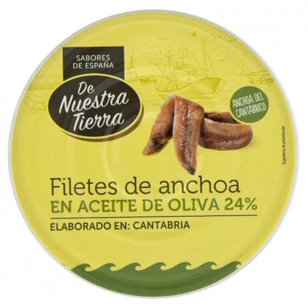 Filetes de anchoa del Cantábrico en aceite de oliva De Nuestra Tierra 185 g. - 0.19 kg - Imagen del producto en Findit