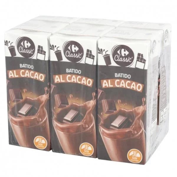Batido de cacao Carrefour sin gluten pack de 6 briks de 200 ml. - 1.2 l - Imagen del producto en Findit