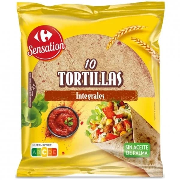 Tortillas de trigo integral Carrefour Sensation sin aceite de palma 10 ud. - 0.4 kg - Imagen del producto en Findit