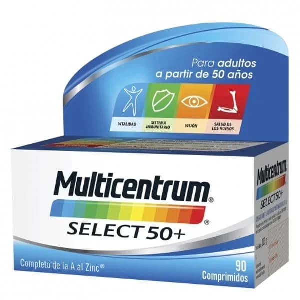 Multivitamínico y multimineral en comprimidos Select 50+ Multicentrum sin gluten 90 ud. - 0.12 kg - Imagen del producto en Findit