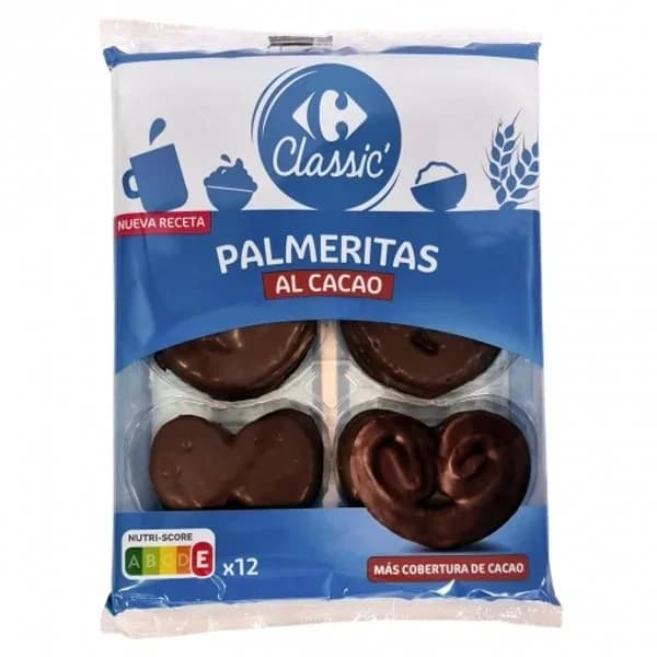 Palmeras de hojaldre al cacao Carrefour Classic' 12 ud. - 0.3 kg - Imagen del producto en Findit