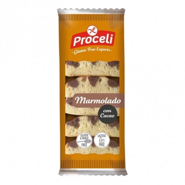 Bizcochos marmolados con cacao Proceli sin gluten y sin lactosa 180 g. - 0.18 kg - Imagen del producto en Findit