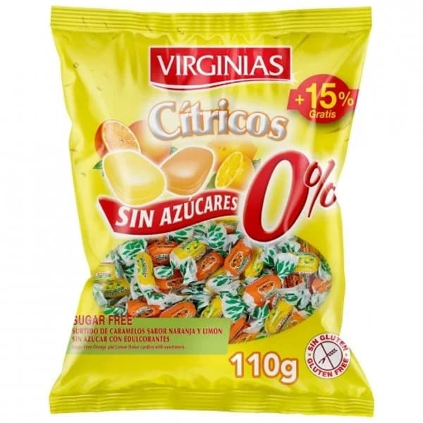 Caramelos sabor cítricos sin azúcar Virginias sin gluten 110 g. - 0.11 kg - Imagen del producto en Findit