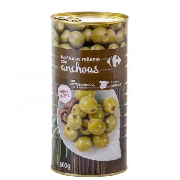 Aceitunas verdes rellenas de anchoa Carrefour 600 g. - 0.6 kg - Imagen del producto en Findit