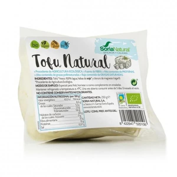 Tofu natural ecológico Soria Natural sin gluten 250 g. - 0.25 kg - Imagen del producto en Findit