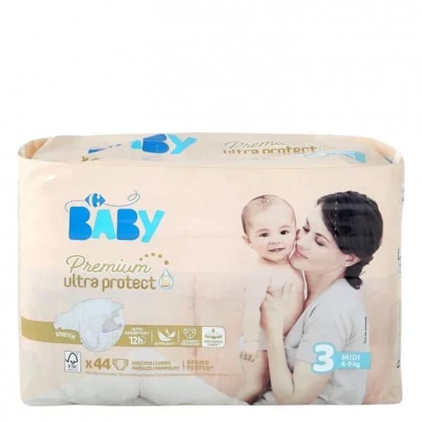 Pañales premium ultra protect Carrefour Baby T3 (4kg.-9kg.) 47 ud. - 47.68 ud - Imagen del producto en Findit