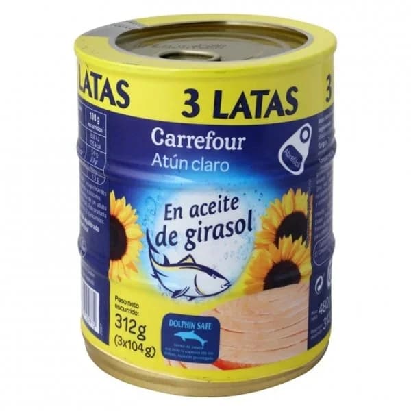 Atún claro en aceite de girasol Carrefour pack de 3 latas de 104 g. - 0.31 kg - Imagen del producto en Findit