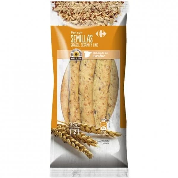 Palitos de pan con semillas de girasol, sésamo y lino Carrefour pack de 2x90 g. - 0.18 kg - Imagen del producto en Findit