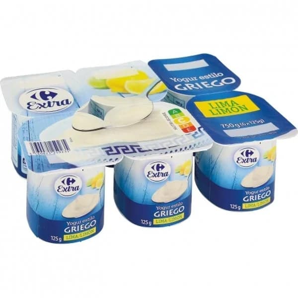 Yogur griego de lima limón Carrefour Extra pack de 6 unidades de 125 g. - 0.75 kg - Imagen del producto en Findit