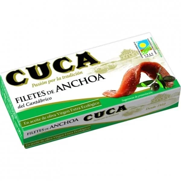 Filetes de anchoa del Cantábrico en aceite de oliva virgen extra ecológico Cuca sin gluten y sin lactosa 29 g. - 0.03 kg - Imagen del producto en Findit
