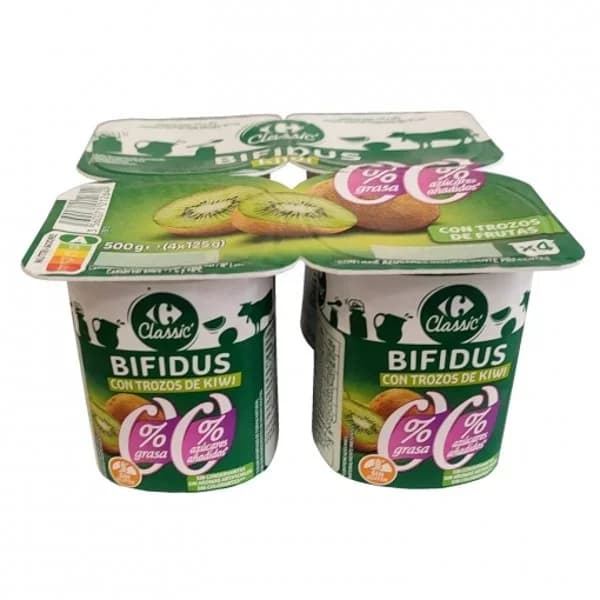 Bífidus desnatado con trozos de kiwi sin azúcar añadido Carrefour pack de 4 unidades de 125 g. - 0.5 kg - Imagen del producto en Findit