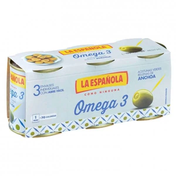 Aceitunas rellenas omega3 mini LA ESPAÑOLA, pack 3x36 g - 0.11 kg - Imagen del producto en Findit