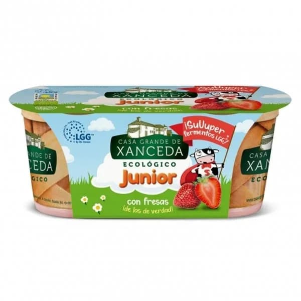 Yogur con fresas ecológico Junior Casa Grande de Xanceda sin gluten pack de 2 unidades de 125 g. - 0.25 kg - Imagen del producto en Findit