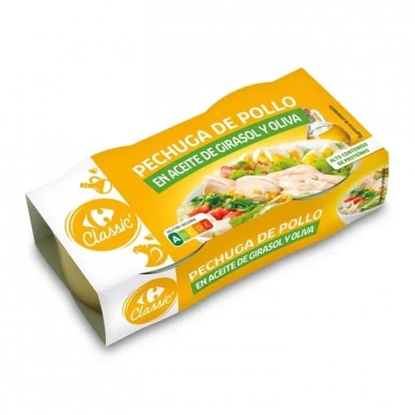 Pechuga de pollo en aceite Classic Carrefour pack de 2 unidades de 52 g. - 0.08 kg - Imagen del producto en Findit