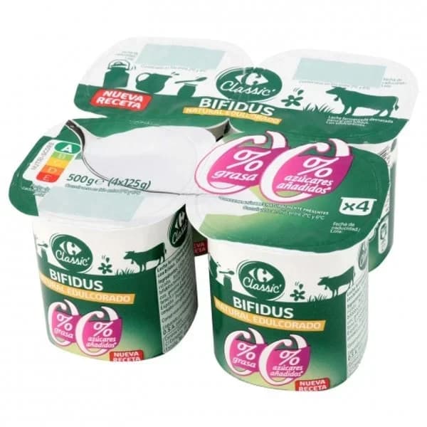 Bífidus desnatado natural edulcorado sin azúcar añadido Carrefour Classic' pack de 4 unidades de 125 g. - 0.5 kg - Imagen del producto en Findit