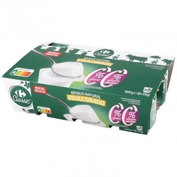 Bífidus desnatado edulcorado natural sin azúcar añadido Carrefour Classic' pack de 8 unidades de 125 g. - 1 kg - Imagen del producto en Findit