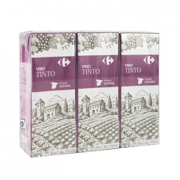 Vino tinto Carrefour pack 3 brik 20 cl. - 0.56 l - Imagen del producto en Findit