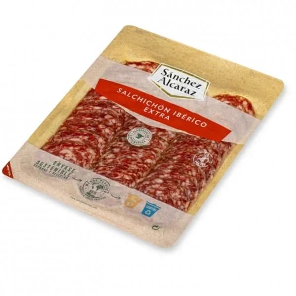 Salchichón Ibérico Extra 50% Raza Ibérica en lonchas Sánchez Alcaraz sin gluten 100 g - 0.1 kg - Imagen del producto en Findit