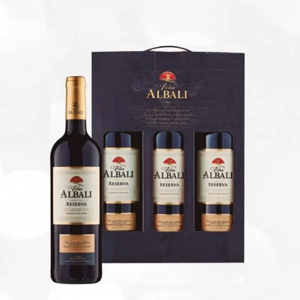 Estuche con 3 botellas de vino tinto reserva Viña Albali D.O. Valdepeñas 75 cl - 1 ud - Imagen del producto en Findit
