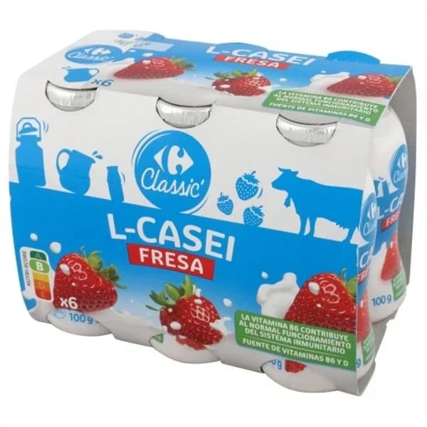 L.Casei líquido sabor fresa Carrefour Classic' pack de 6 unidades de 100 g. - 0.6 kg - Imagen del producto en Findit