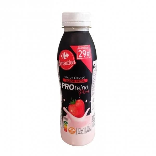 Yogur liquido desnatado sabor fresa proteína plus Carrefour Sensation sin gluten y sin azúcar añadido 400 g. - 0.4 kg - Imagen del producto en Findit