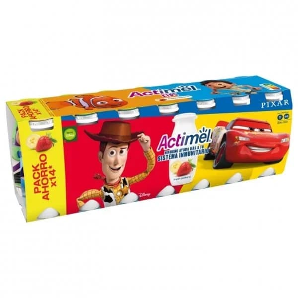 Leche fermentada líquida sabor fresa y plátano Danone Actimel Kids sin gluten pack de 14 unidades de 100 g. - 1.4 kg - Imagen del producto en Findit