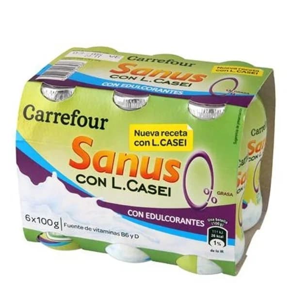 Leche fermentada líquida desnatada natural Sanus Carrefour pack de 6 unidades de 100 g. - 0.6 kg - Imagen del producto en Findit