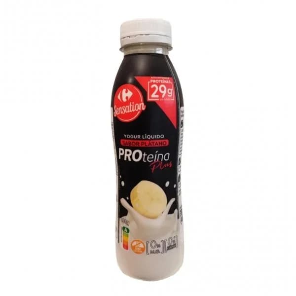 Yogur de proteínas liquido desnatado sabor plátano Carrefour Sensation sin gluten y sin azúcar añadido 400 g. - 0.4 kg - Imagen del producto en Findit