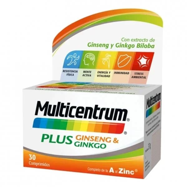 Multivitamínico y multimineral con ginseng y ginkgo en comprimidos Plus Multicentrum sin gluten 30 ud. - 1 ud - Imagen del producto en Findit