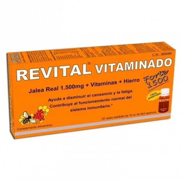 Complemento alimenticio con jalea real, vitaminas y hierro en ampollas Revital Vitaminado Forte 1500 20 ud. - 0.2 l - Imagen del producto en Findit