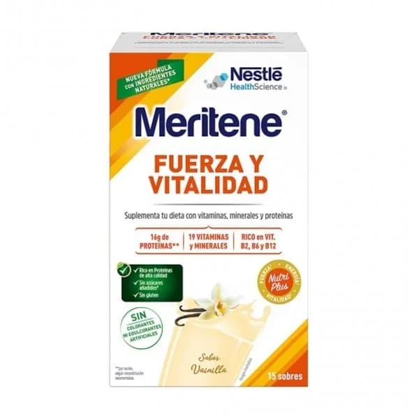 Batido vainilla fuerza y vitalidad Meritene sin gluten 15 sobres - 0.45 kg - Imagen del producto en Findit