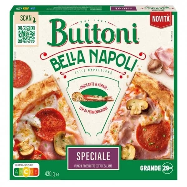 Pizza con champiñones, jamón cocido y salami Bella Napoli Buitoni 430 g. - 0.43 kg - Imagen del producto en Findit