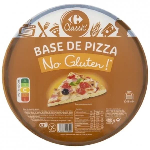 Base de pizza Carrefour Classic sin gluten pack de 2 bases de 200 g. - 0.4 kg - Imagen del producto en Findit